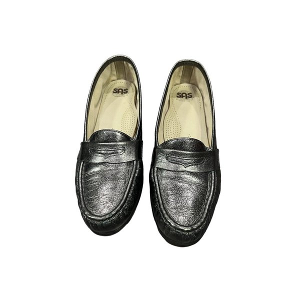 Vintage 90s SAS Wink Tripad Pewter Leather Loafers Size 8.5 M - Picture 2 of 12